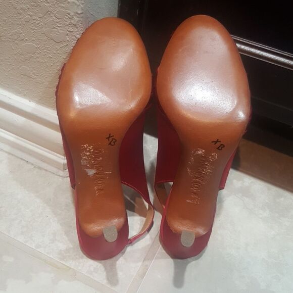 KAY UNGER Red Satin Sling Heels BLING - Size 7M - Picture 6 of 7